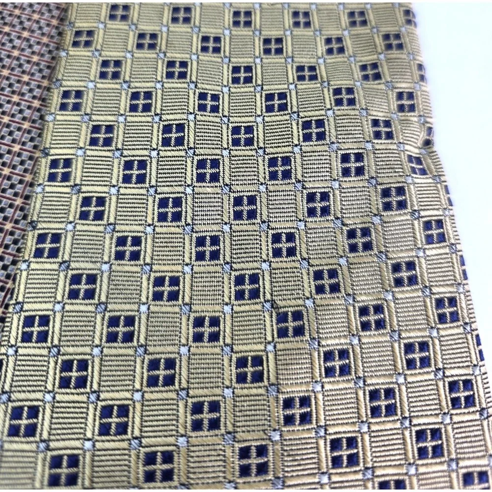 Nautica Neck Ties Lot of 3 Mens Adjustable Blue 100% Silk Plaid Geometric EUC